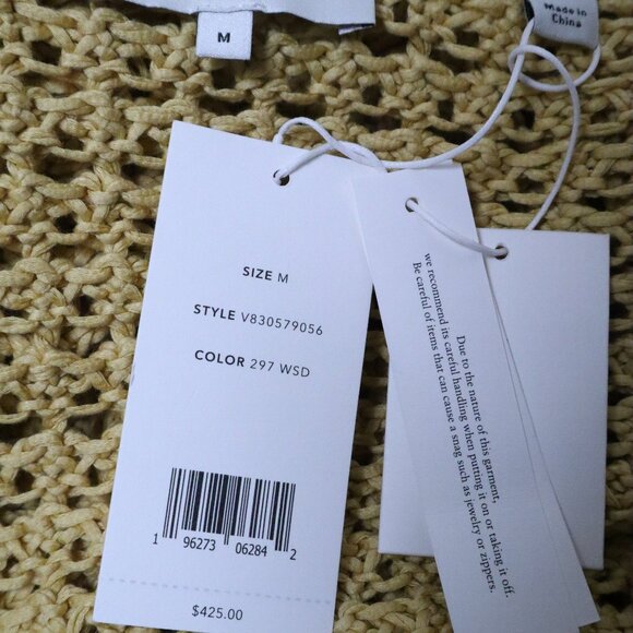 VINCE Crochet Cardigan Sweater Warm Sand Organic Cotton Size Medium New Tag $425 - Picture 8 of 10